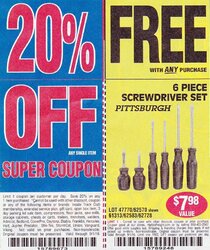 Harbor Freight 20% off & a free screwdriver set 9-1-2016..jpg