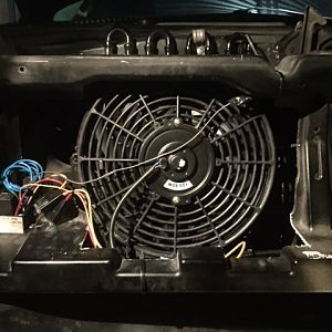 attached fan and thermostat to upgraded trans cooler