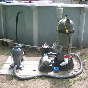 Above ground pool filter and sanitizer(s)