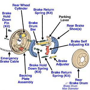 Rear drum brakes exploded view.