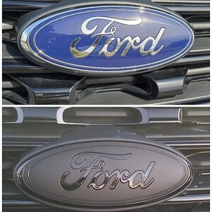 Blacked out Ford logo in grill