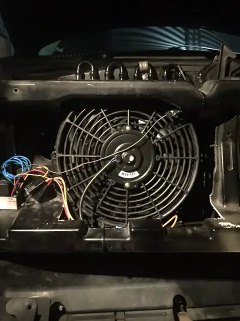 attached fan and thermostat to upgraded trans cooler