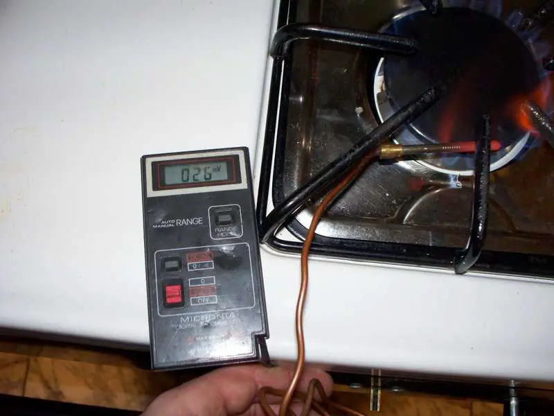 Testing the thermocouple with a DMM.