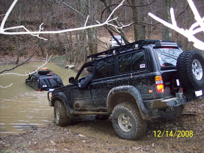 The Heep getting winched out, water was over the seats.
